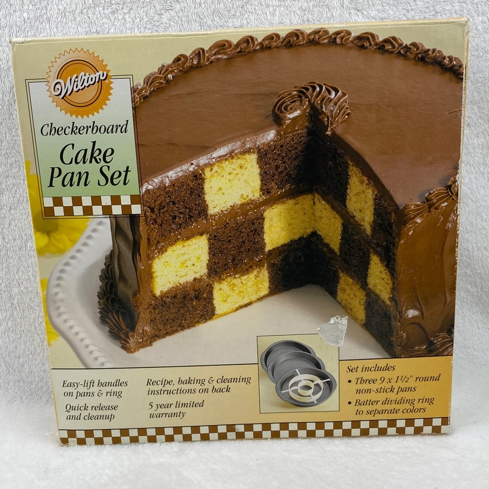 Wilton Chocolate and Yellow Checkerboard Cake Pan Set 9”